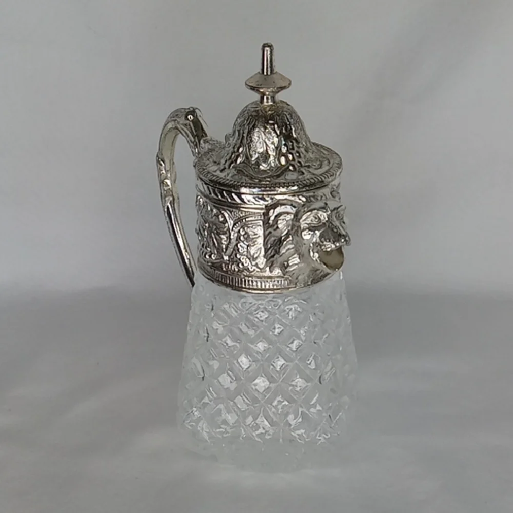 MCM Unique Lion's Head Diamond Cut Glass Syrup Liquid Pouring Creamer Pitcher